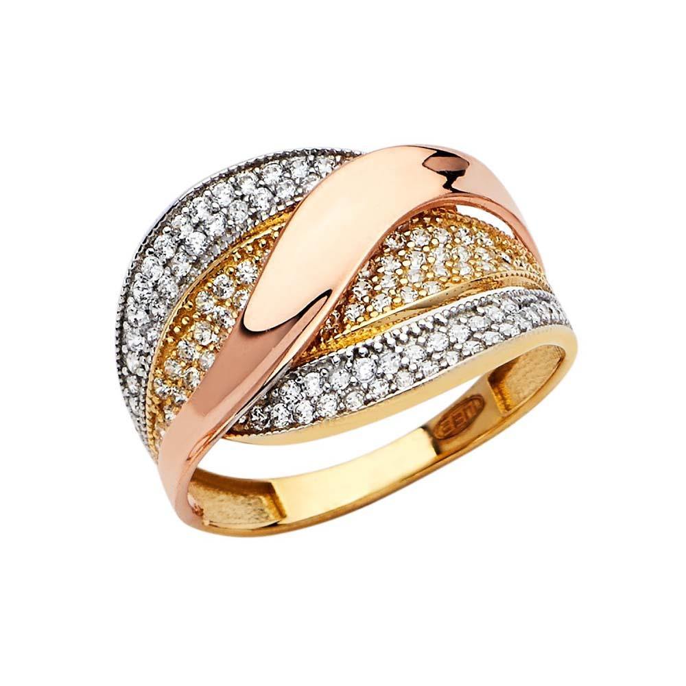 14K Tri Color Fancy CZ Engagement Ring