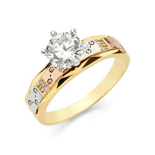 Load image into Gallery viewer, 14K Tri Color Gold 4mm CZ Engagement Ring