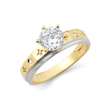 14K Two Tone Gold 4mm CZ Engagement Ring