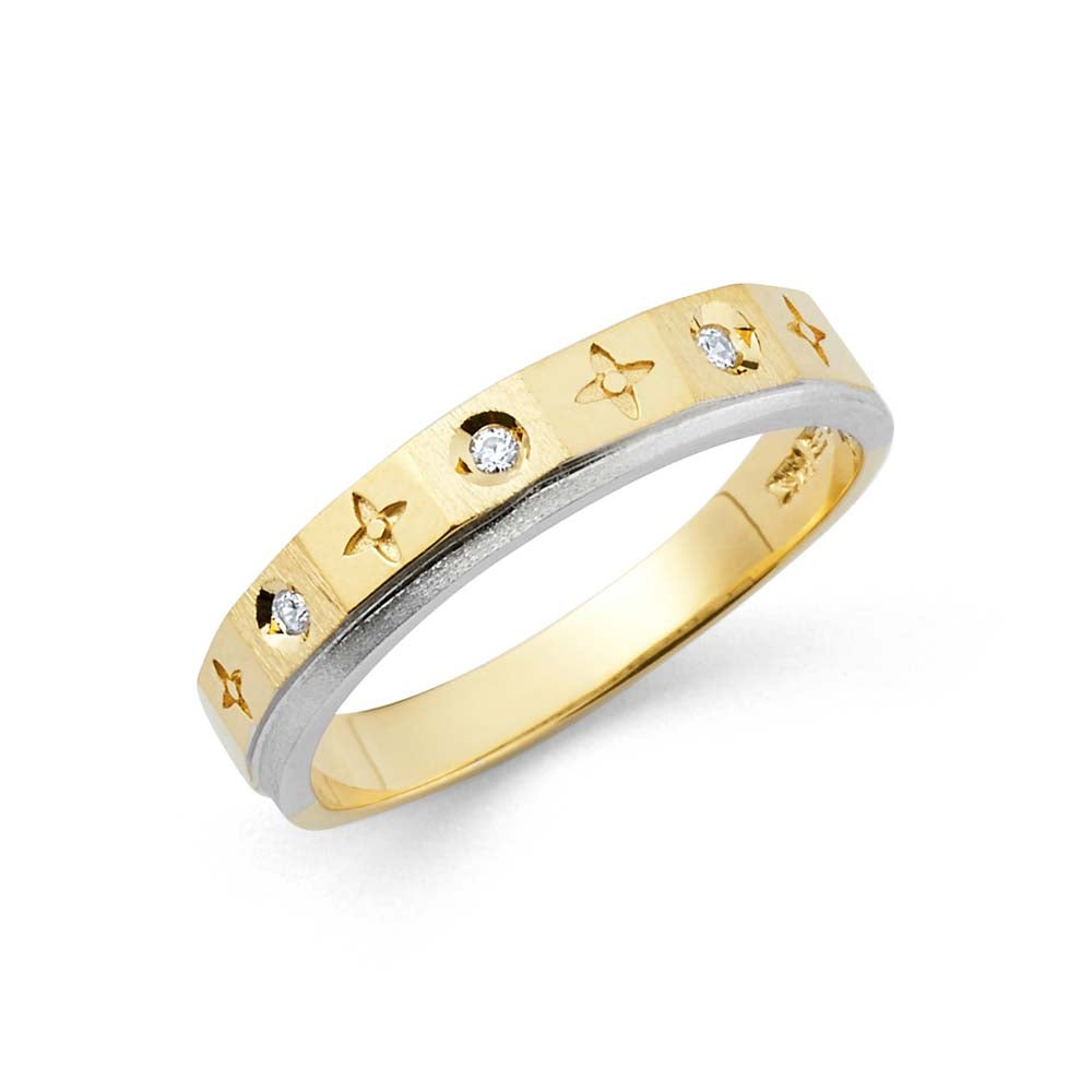 14K Two Tone Gold 4mm CZ Ladies Wedding Band