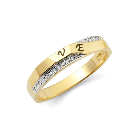 14K Two Tone Gold 3mm CZ Ladies Wedding Band