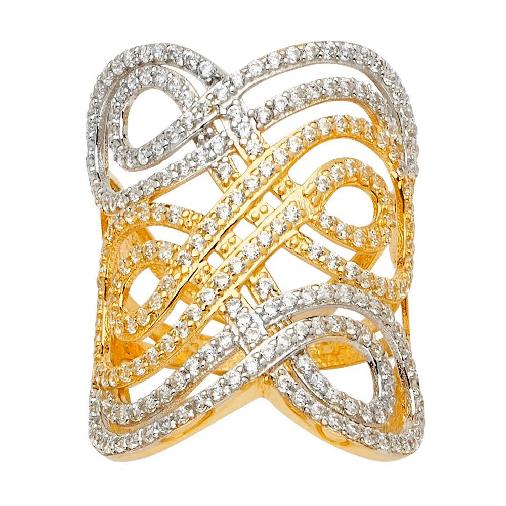14K Tri Color Fancy CZ Engagement Ring - silverdepot