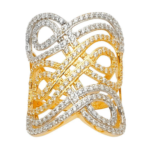 14K Tri Color Fancy CZ Engagement Ring