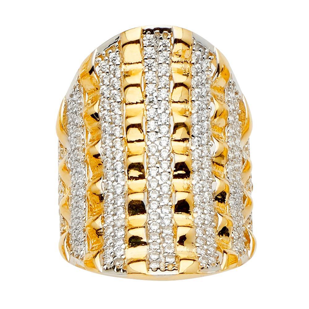 14K Tri Color Fancy CZ Engagement Ring - silverdepot