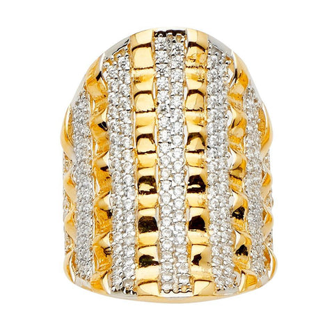 14K Tri Color Fancy CZ Engagement Ring