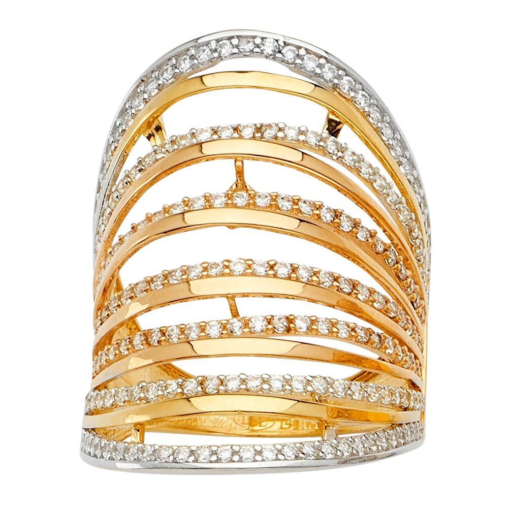 14K Tri Color Fancy CZ Engagement Ring
