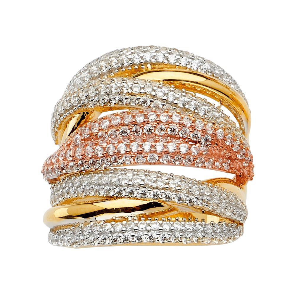 14K Tri Color Fancy CZ Engagement Ring