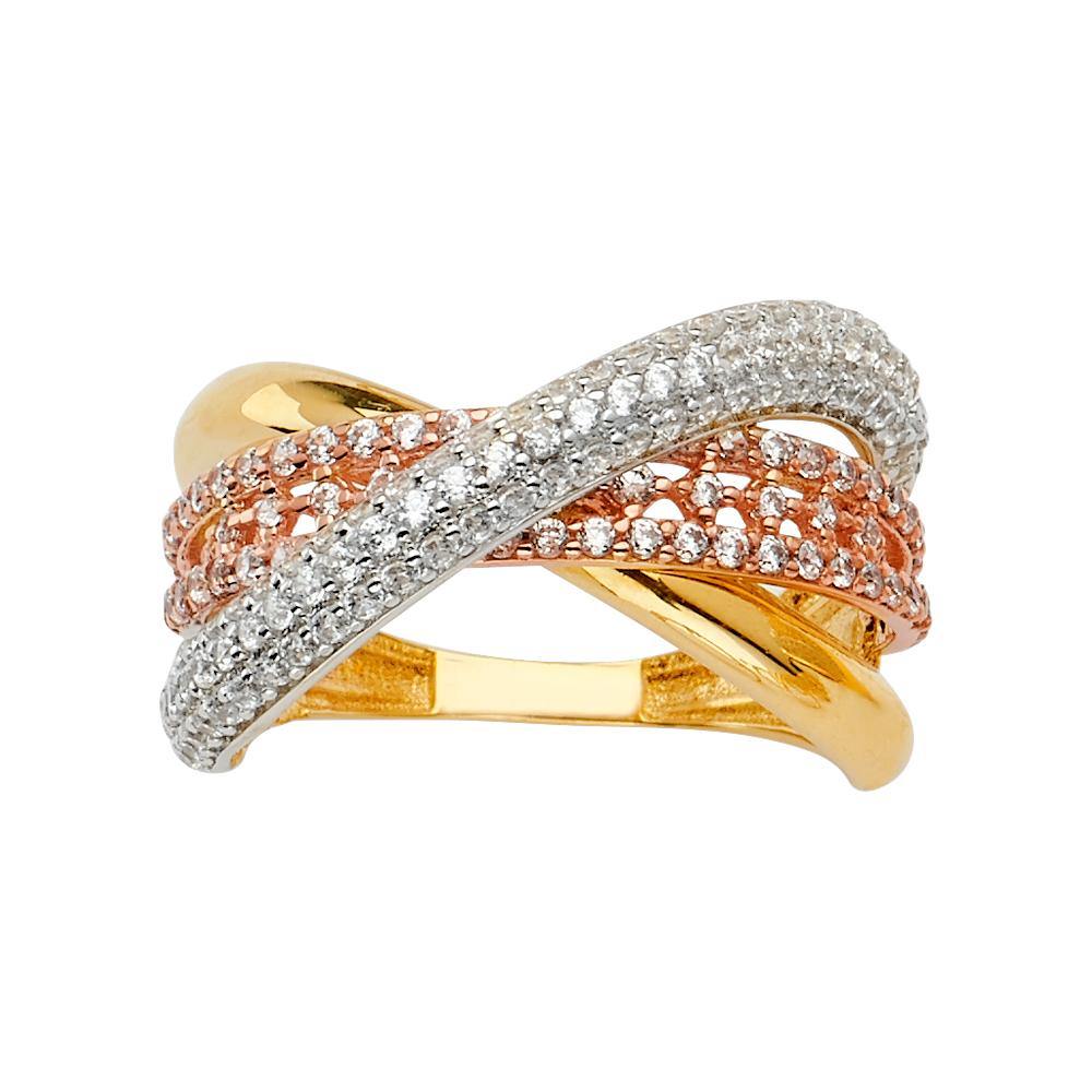 14K Tri Color Fancy CZ Engagement Ring - silverdepot