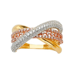 14K Tri Color Fancy CZ Engagement Ring