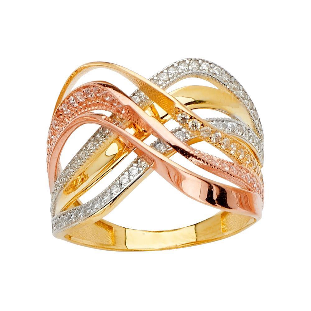 14K Tri Color Fancy CZ Engagement Ring