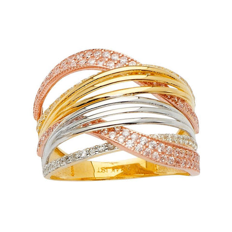 14K Tri Color Fancy CZ Engagement Ring
