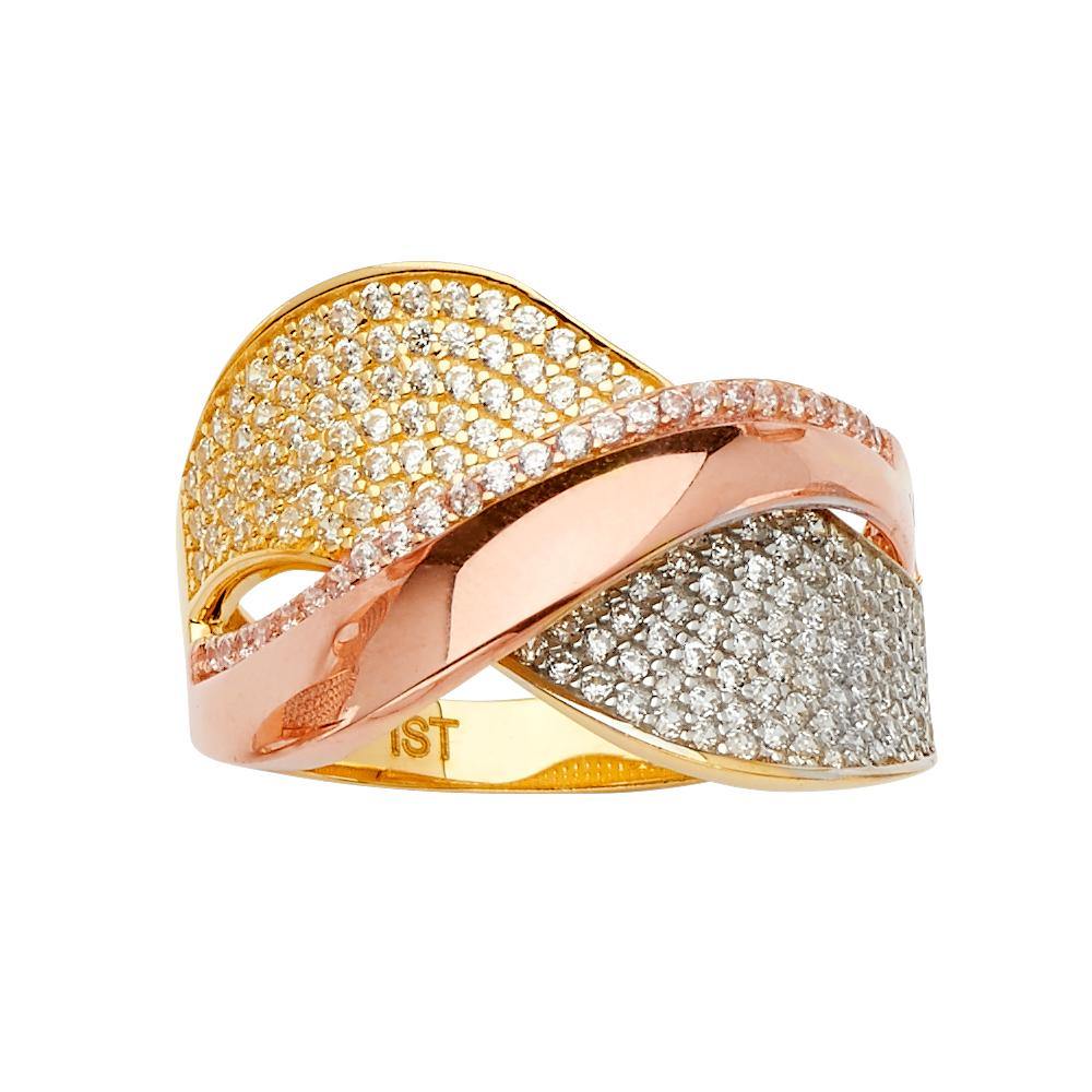 14K Tri Color Fancy CZ Engagement Ring