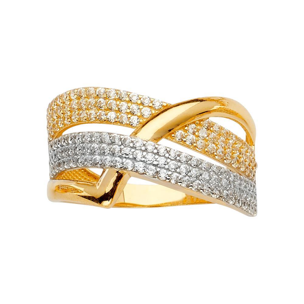 14K Tri Color Fancy CZ Engagement Ring