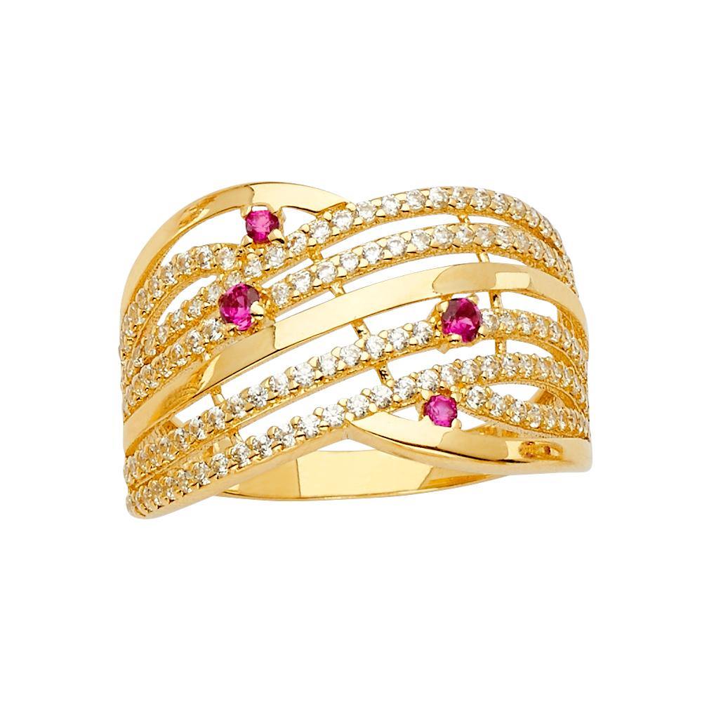 14K Tri Color Fancy CZ Engagement Ring