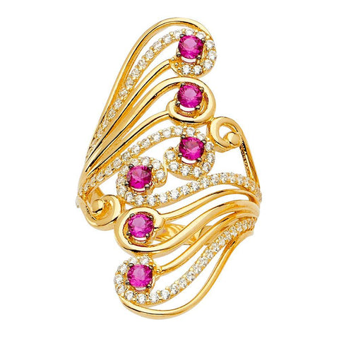 14K Tri Color Fancy CZ Engagement Ring