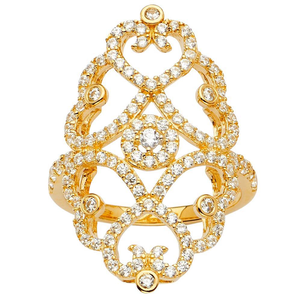14K Tri Color Fancy CZ Engagement Ring
