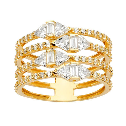 14K Tri Color Fancy CZ Engagement Ring