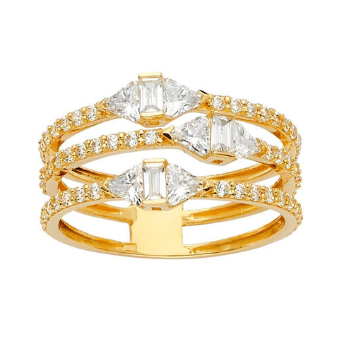 14K Tri Color Fancy CZ Engagement Ring