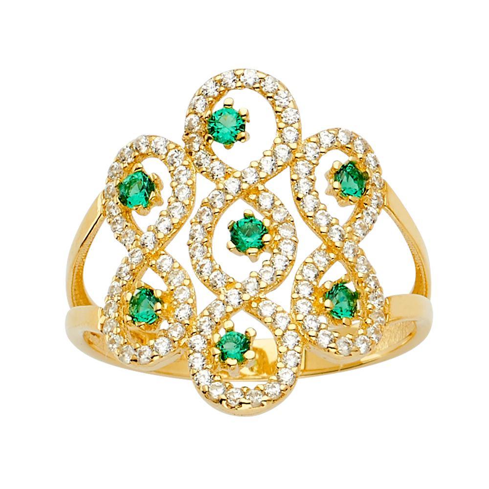 14K Tri Color Fancy CZ Engagement Ring