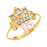 14K Tri Color 15 Years Crown Clear CZ Ring