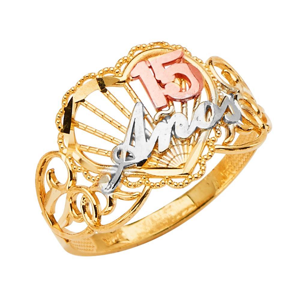 14K Tri Color 15 Years Crown Clear CZ Ring