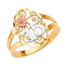 Load image into Gallery viewer, 14K Tri Color 15 Years Oval Shape Clear CZ Ring - silverdepot