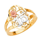 14K Tri Color 15 Years Oval Shape Clear CZ Ring