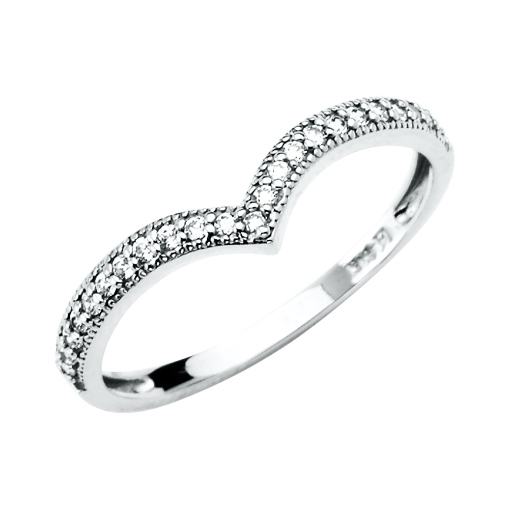 14K White V-Shape CZ Band 1.3grams