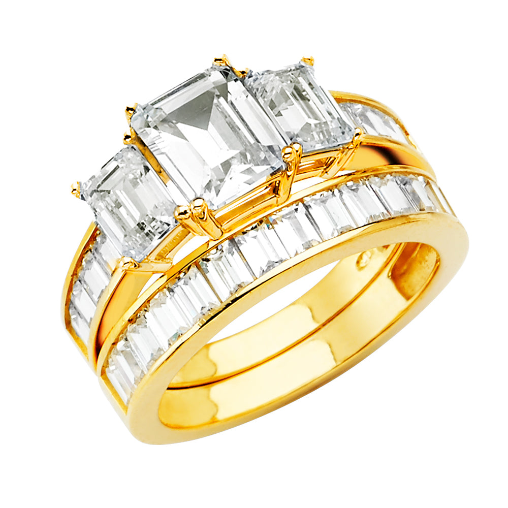14K Yellow Gold Rectangle CZ Engagement Ring