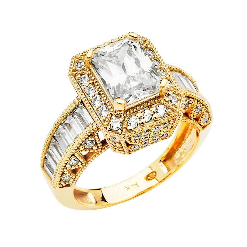 14K Yellow Gold CZ Round Engagement Ring