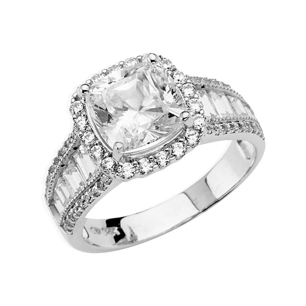 14K White Gold CZ Round Engagement Ring