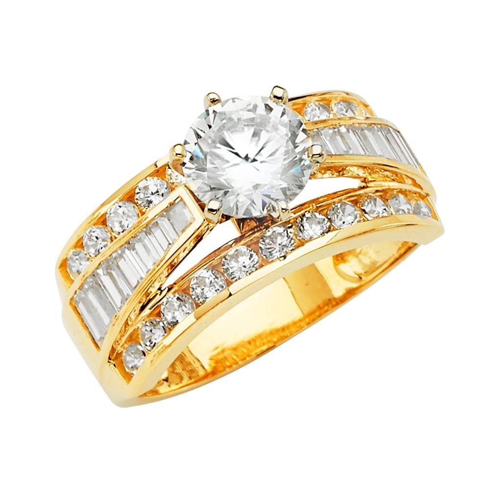 14K Yellow Gold CZ Round Engagement Ring