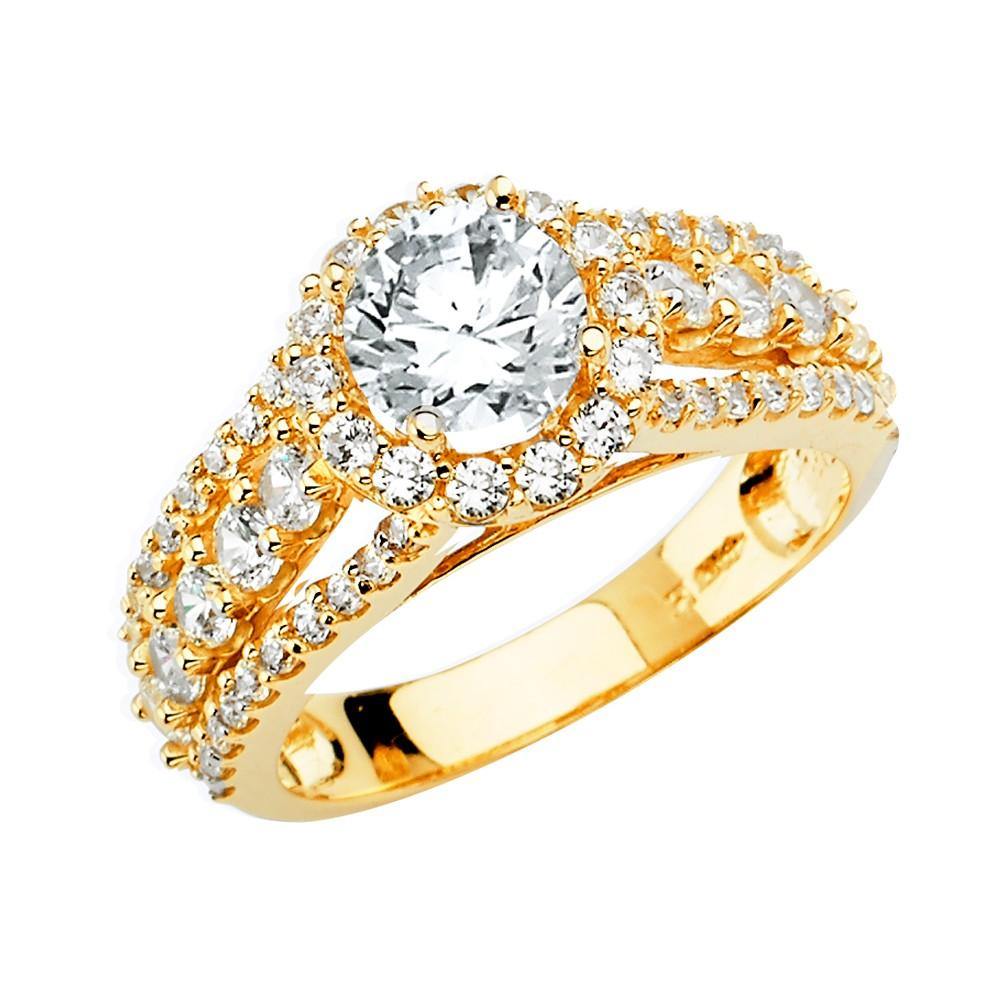 14K Yellow Gold CZ Round Engagement Ring