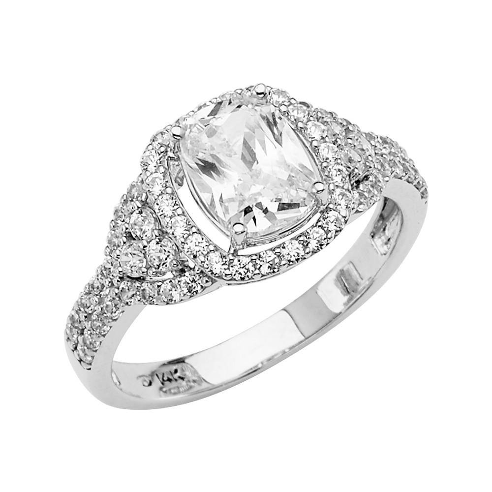 14K White Gold CZ Round Engagement Ring - silverdepot