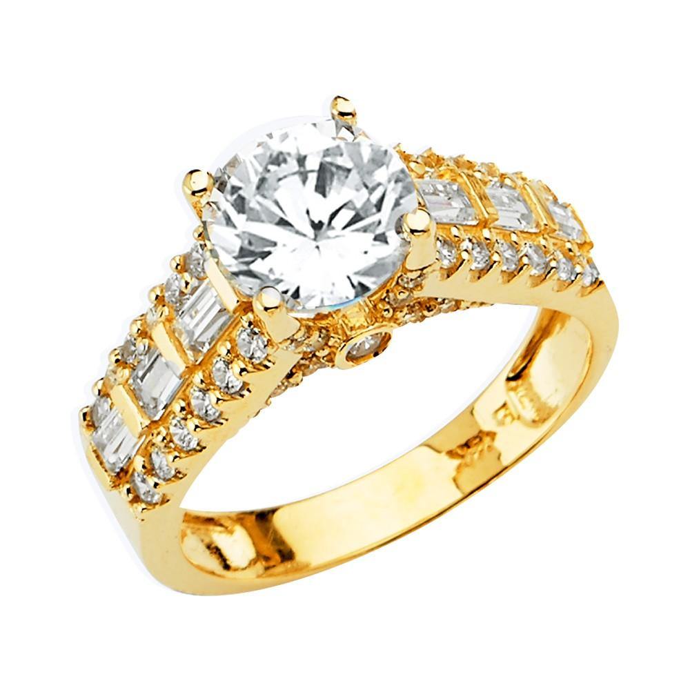14K Yellow Gold CZ Round Engagement Ring