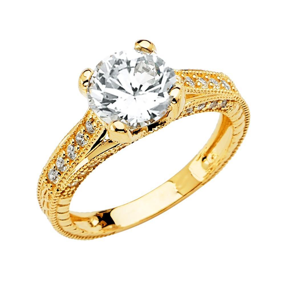 14K Yellow Gold CZ Round Engagement Ring