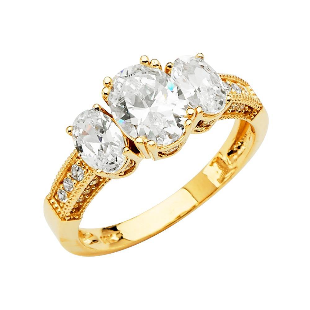 14K Yellow Gold CZ Round Engagement Ring