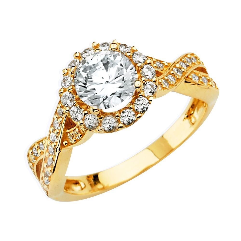 14K Yellow Gold CZ Round Engagement Ring