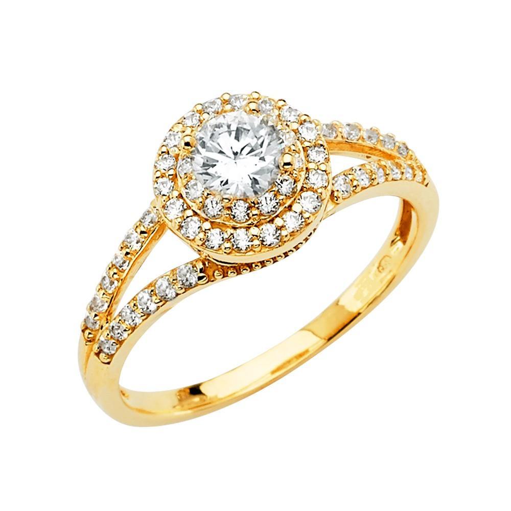 14K Yellow Gold CZ Round Engagement Ring