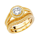 14K Yellow Gold Polished Clear CZ Engagement Ring--Wedding Band And Engagement Ring are sold Separately