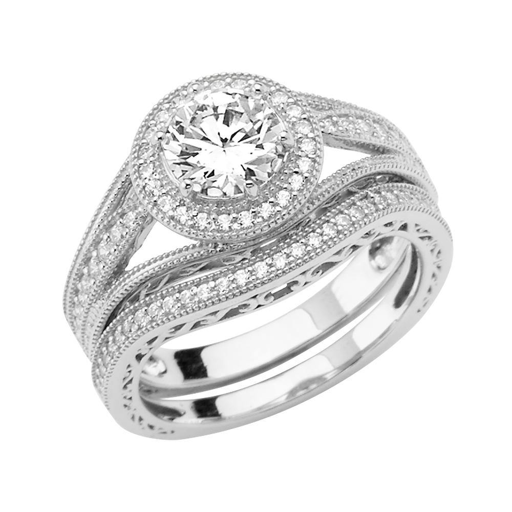 14K White Gold Polished Clear CZ Engagement Ring--Wedding Band And Engagement Ring are sold Separately