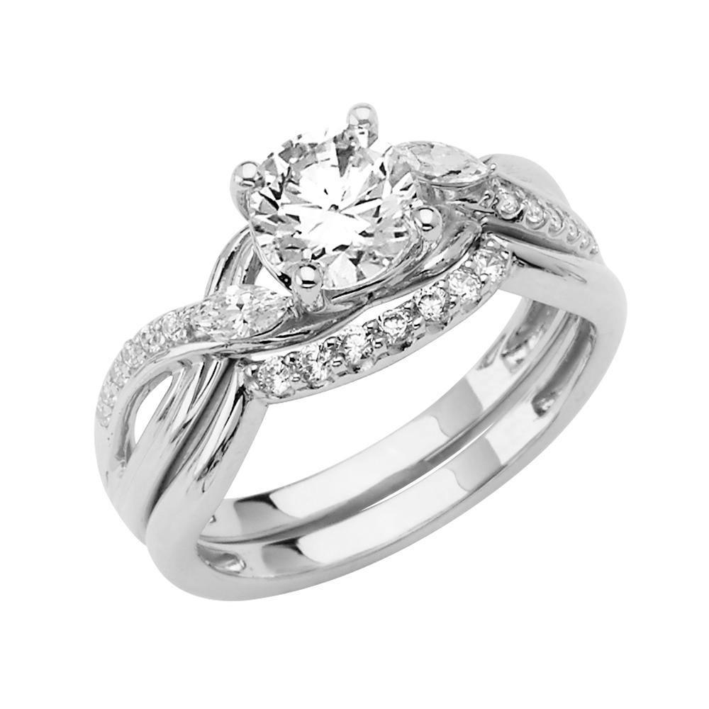 14K White Gold Polished Clear CZ Engagement Ring - silverdepot