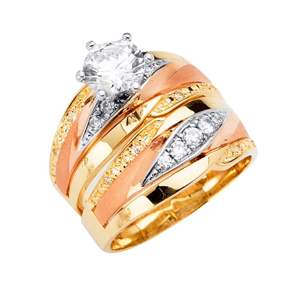 14K Tricolor CZ Engagement Ring Only