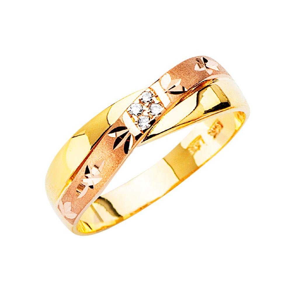 14K Tricolor Men's CZ Wedding Band