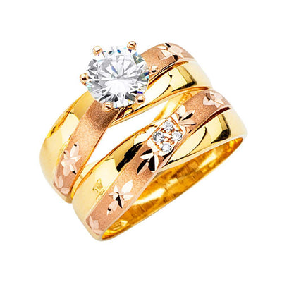14K Tricolor CZ Engagement Ring Only
