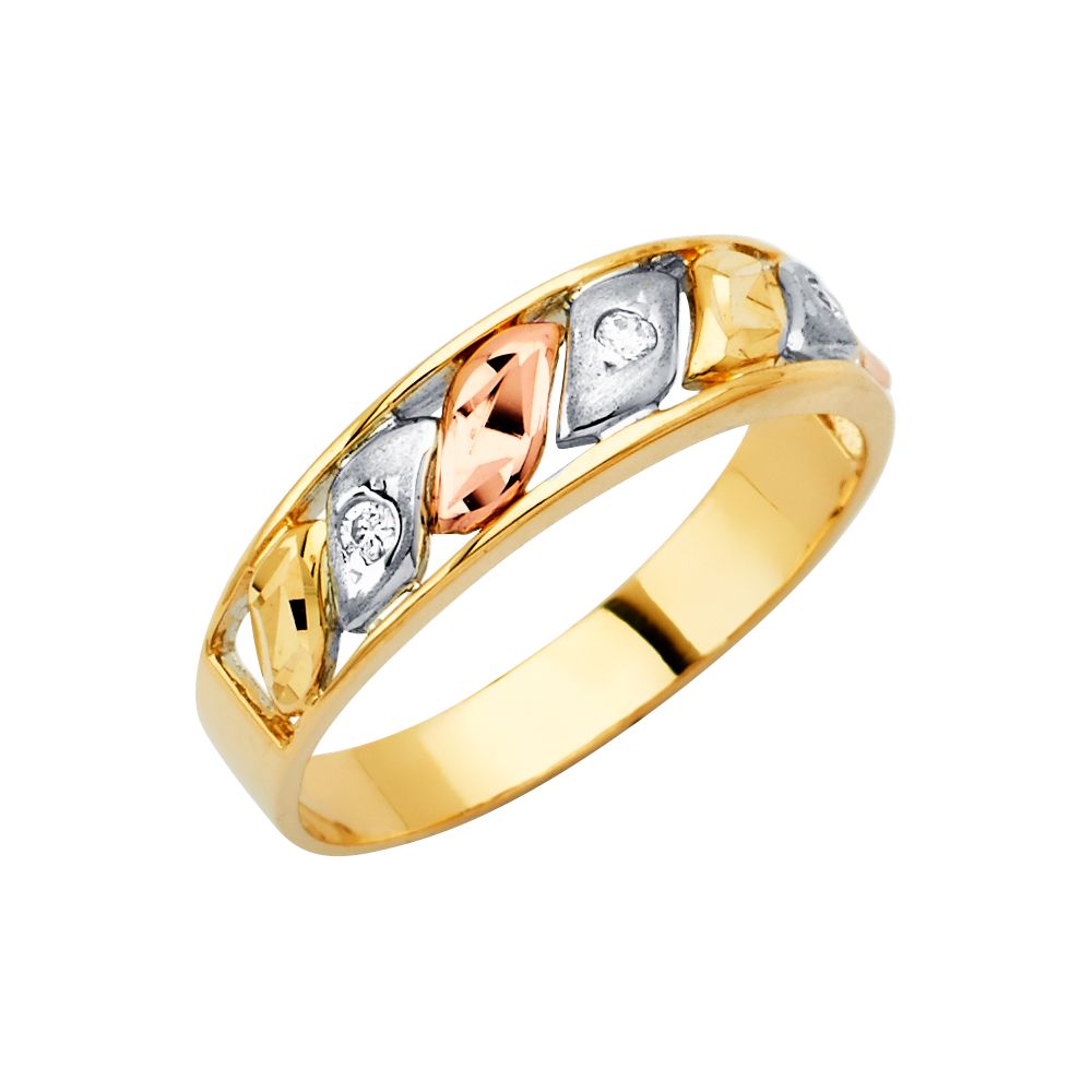 14K Tricolor Men's CZ Wedding Band