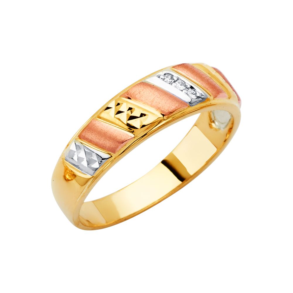 14K Tricolor Men's CZ Wedding Band