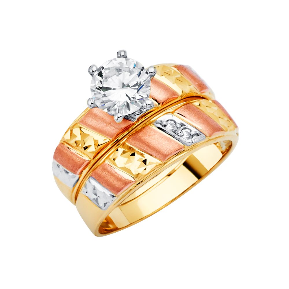 14K Tricolor CZ Engagement Ring Only