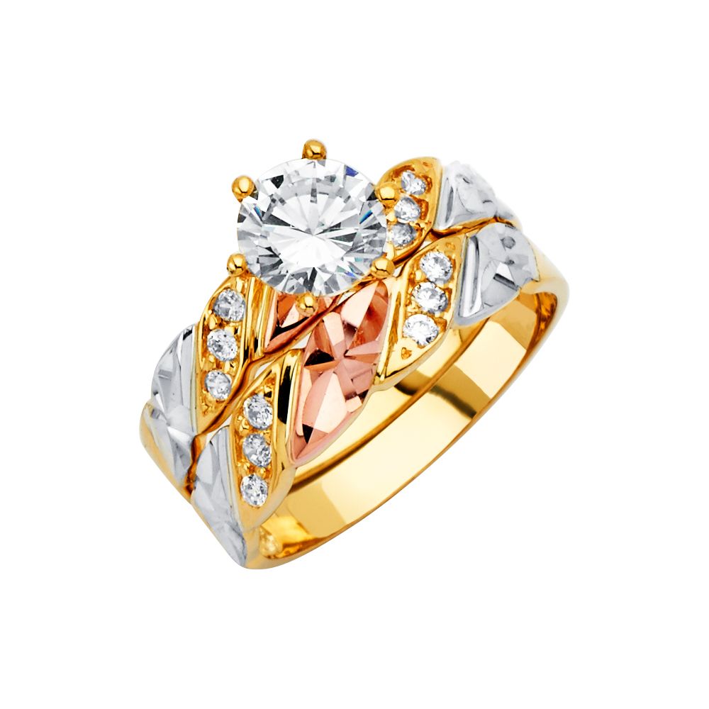 14K Tricolor CZ Engagement Ring Only