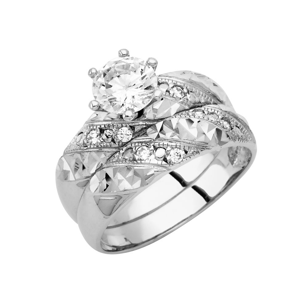 14K White CZ Engagement Ring Only